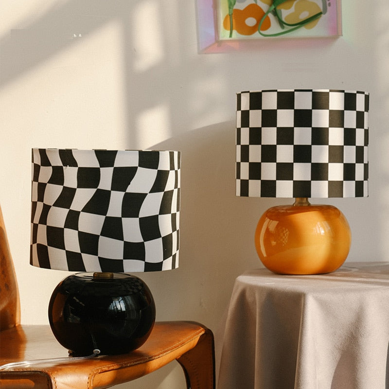 Retro Checkered Ceramic Table Lamp