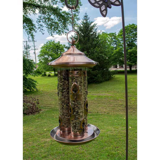 Premium Large Copper Bird Feeder with 3 Tubes and 9 Feeding Ports