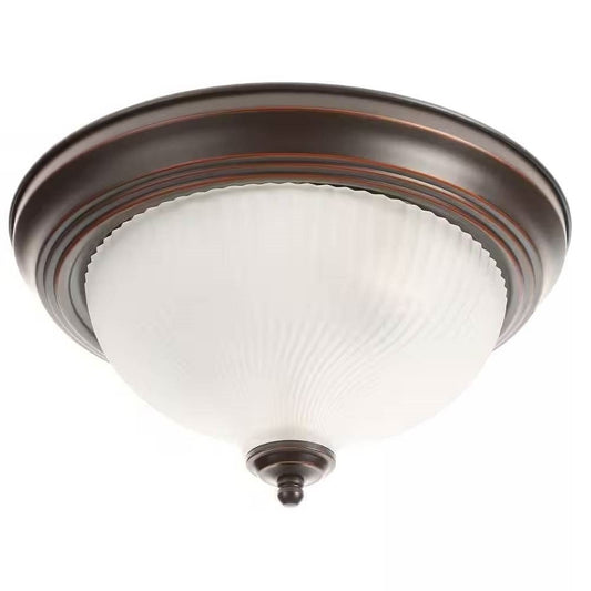 11-Inch Round Bronze Finish Flush Mount Ceiling Light with Frosted Glass Shade