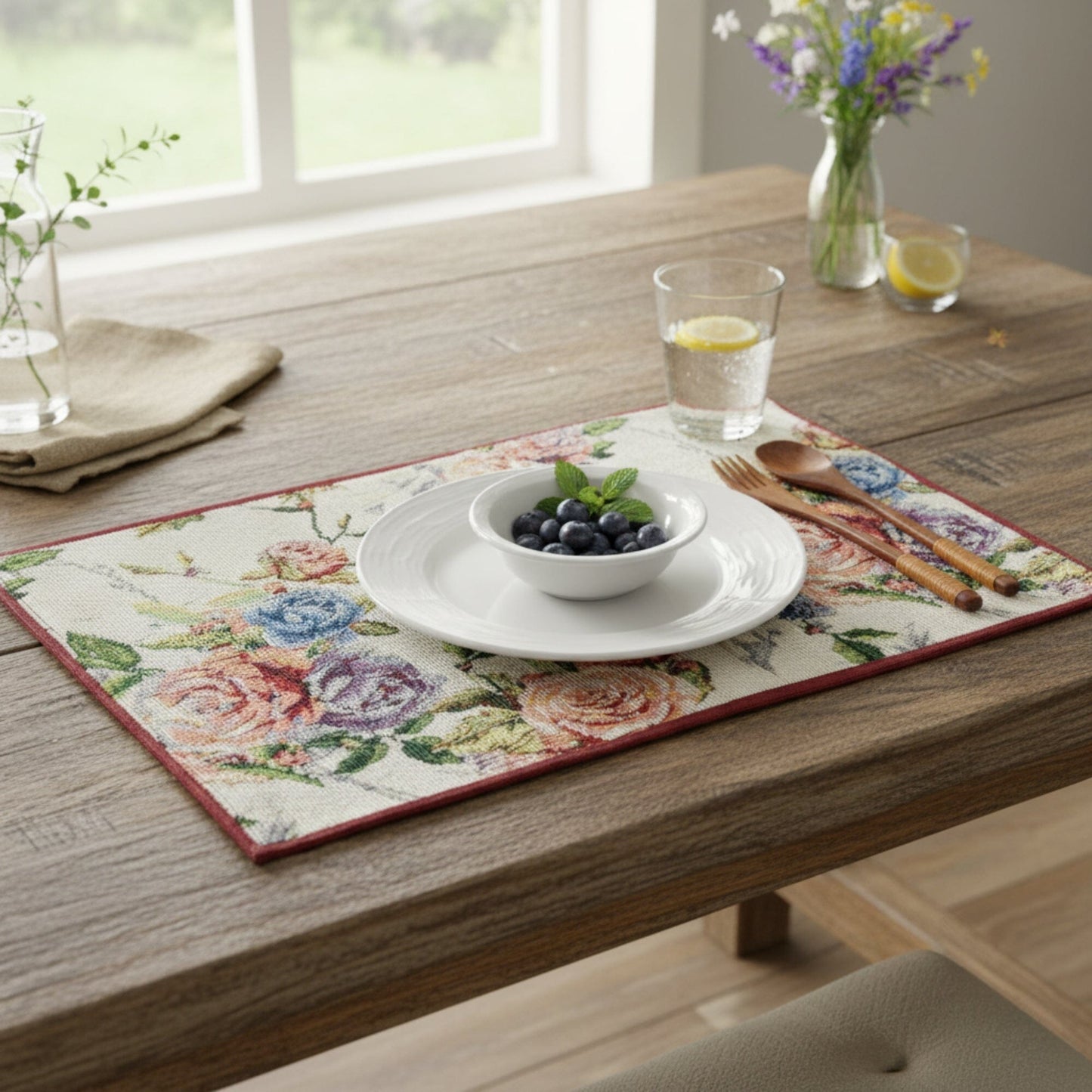 Romantic Rose Tapestry Placemats 4 Piece Set 13x19 Pink Floral