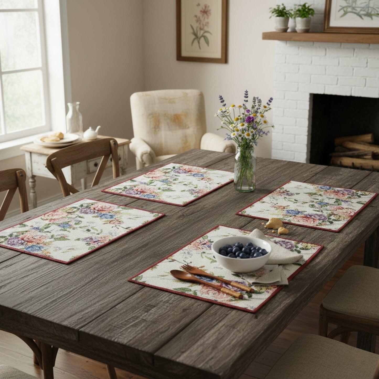 Romantic Rose Tapestry Placemats 4 Piece Set 13x19 Pink Floral