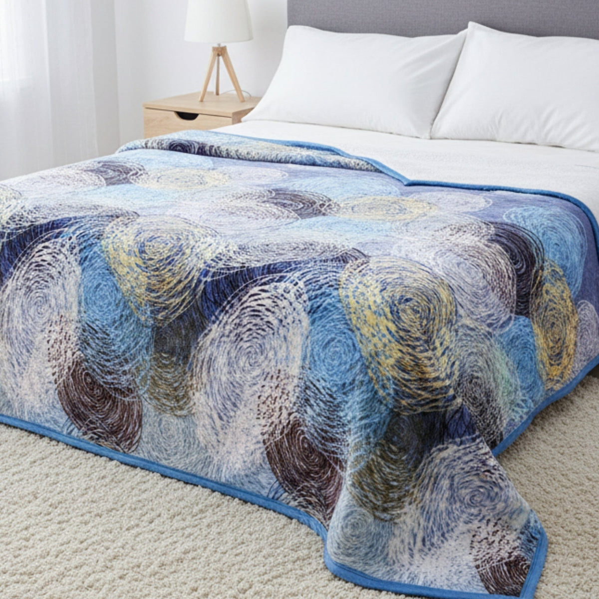 Navy blue abstract swirl fleece flannel throw blanket, 50x60 inches