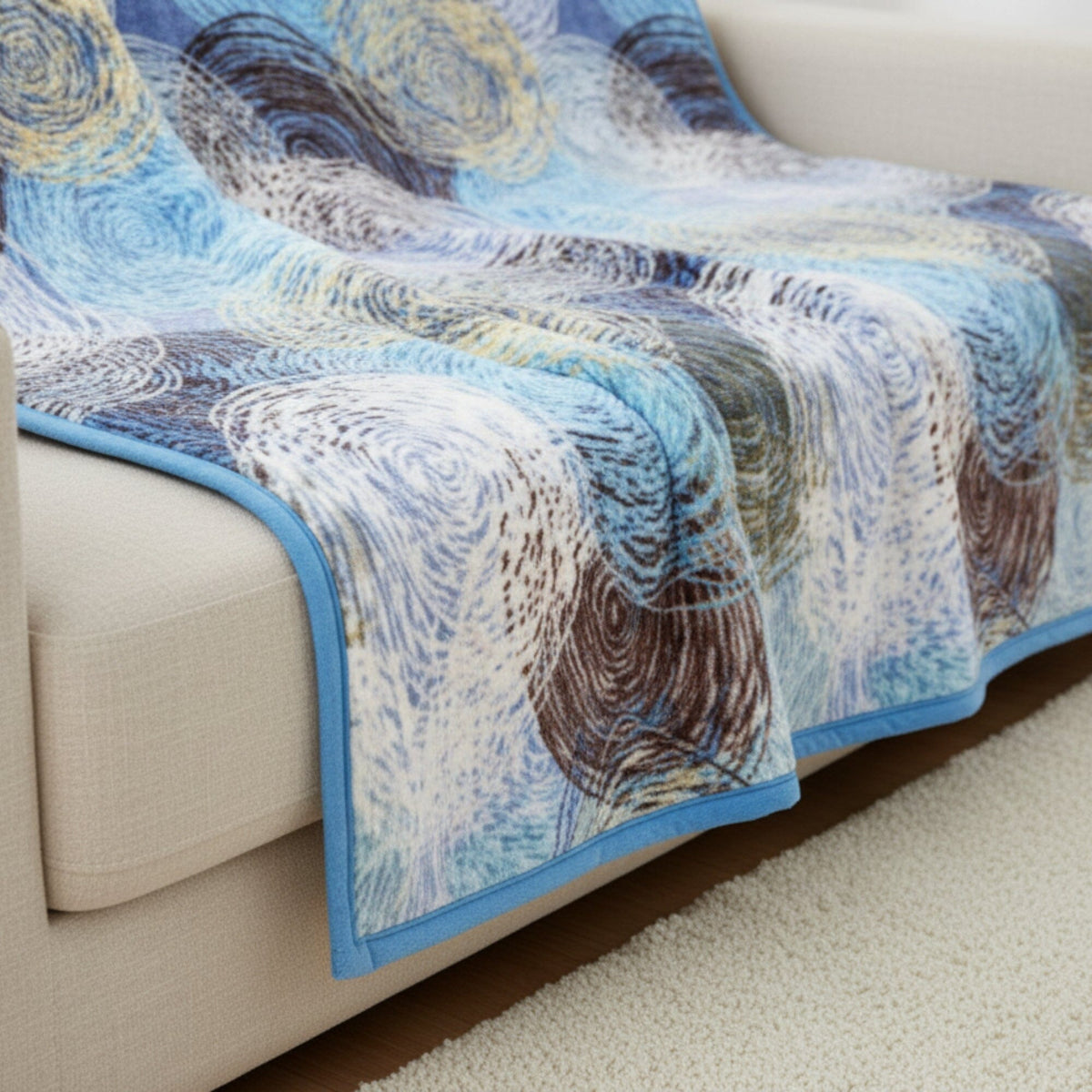 Swirly navy blue abstract pattern fleece flannel throw blanket, 50x60 inches.