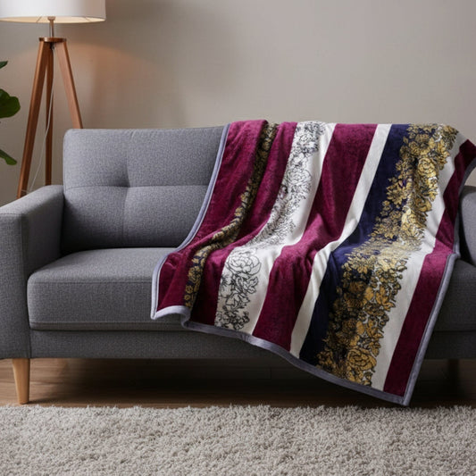 Floral striped carnation mink flannel fleece throw blanket XY9829