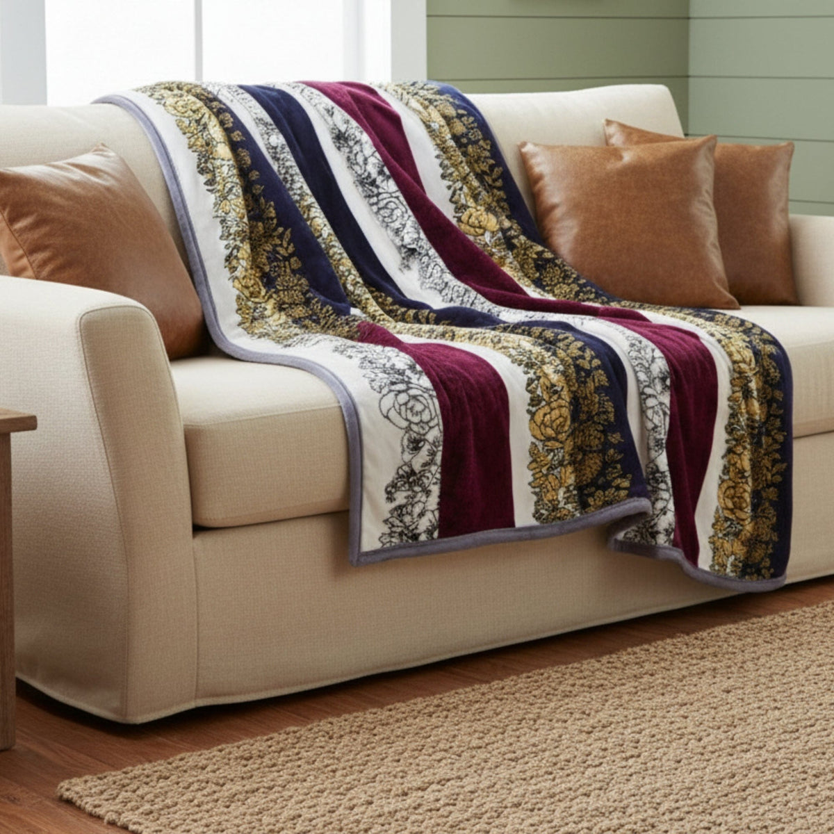 Floral striped carnation mink flannel fleece throw blanket XY9829