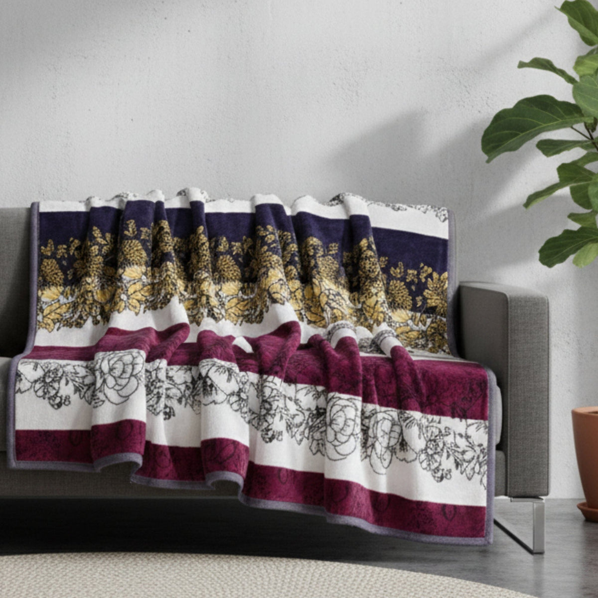 Floral striped carnations on a soft mink flannel fleece throw blanket.