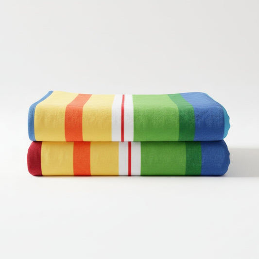 Reversible rainbow striped flannel fleece throw blanket