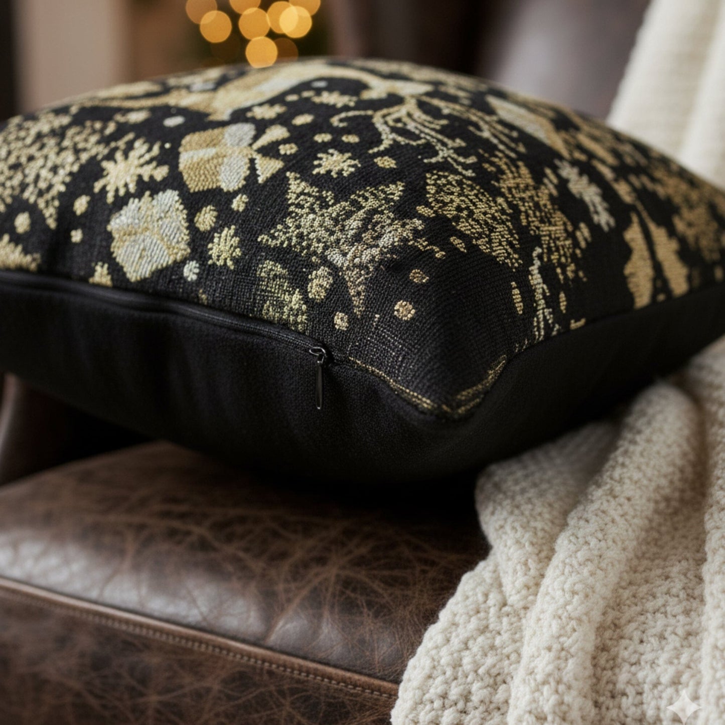 Magical Golden Reindeer Woven Tapestry Throw Pillow Cover 16 Inch