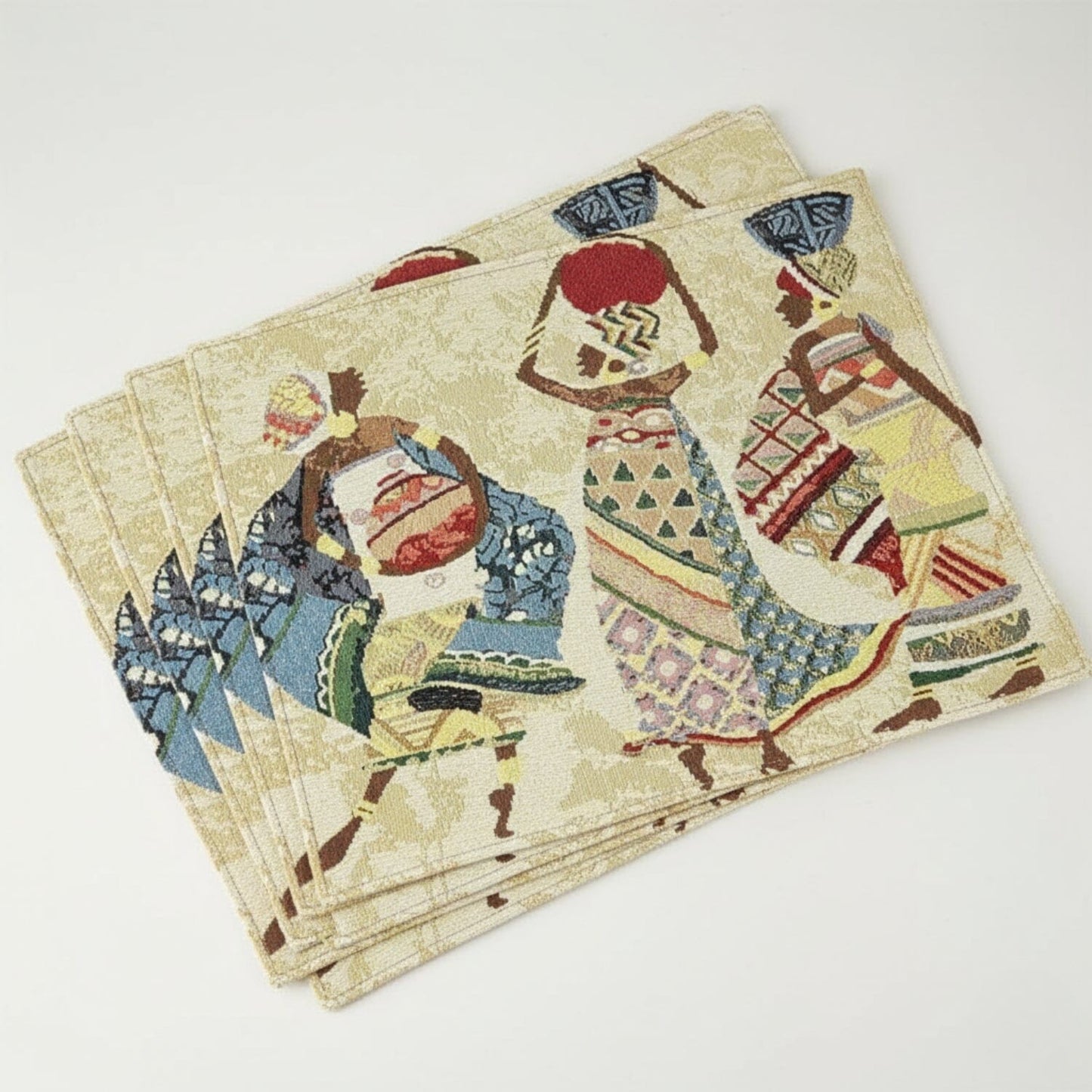 African Kwanzaa Tapestry Placemats Set of 4 13x19 Dancing Women