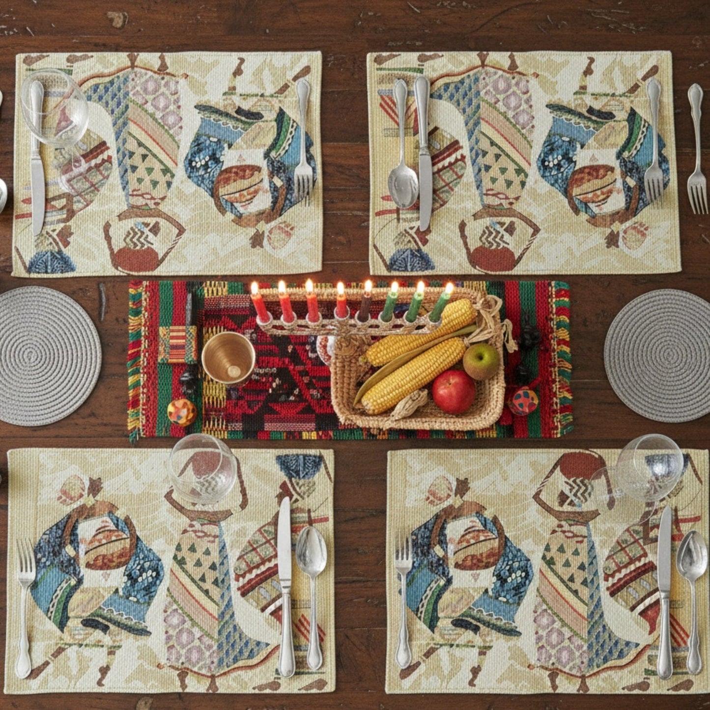 African Kwanzaa Tapestry Placemats Set of 4 13x19 Dancing Women