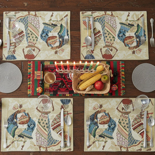African Kwanzaa Tapestry Placemats Set of 4 13x19 Dancing Women