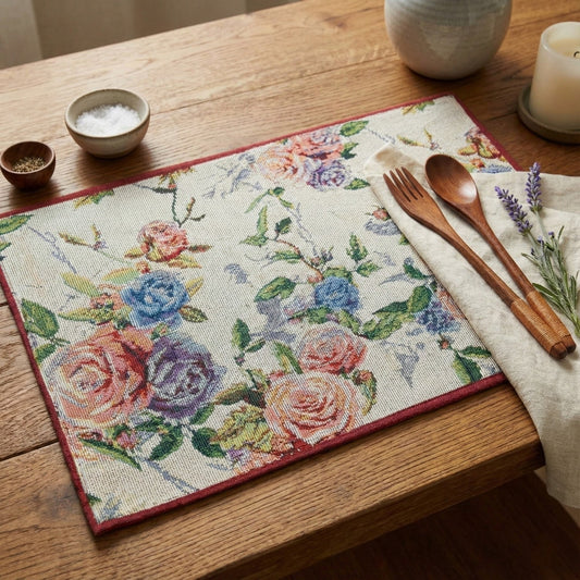 Romantic Rose Tapestry Placemats 4 Piece Set 13x19 Pink Floral