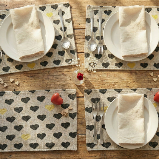 4 Piece Set Valentine Yellow And Black Hearts Placemats 13 By 19