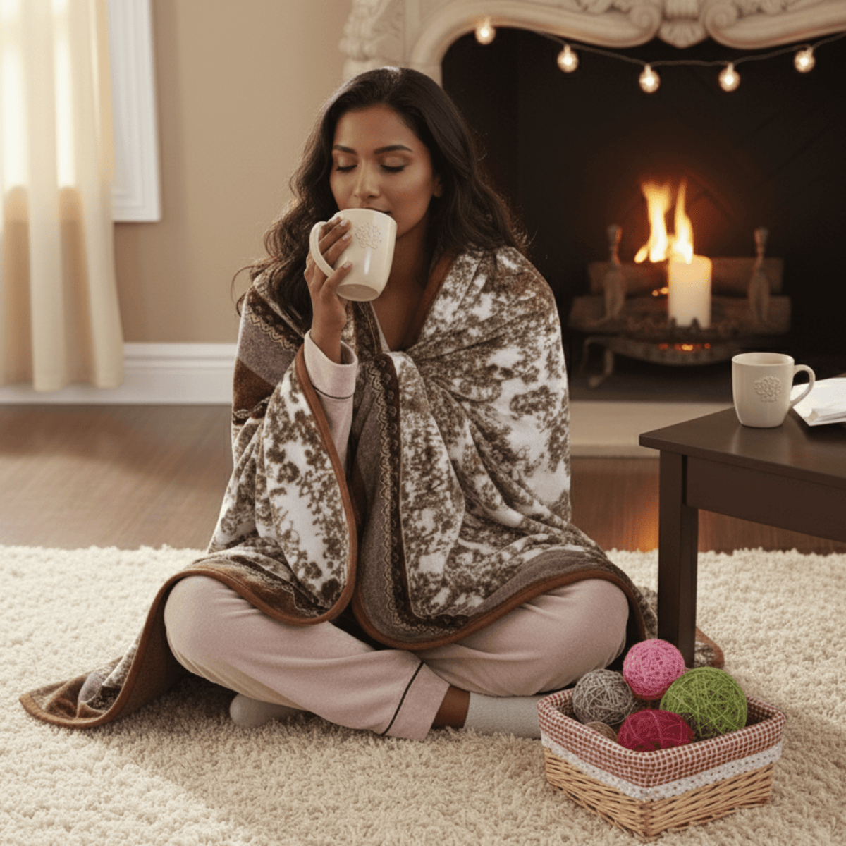 Soft lavender brown floral flannel fleece throw blanket