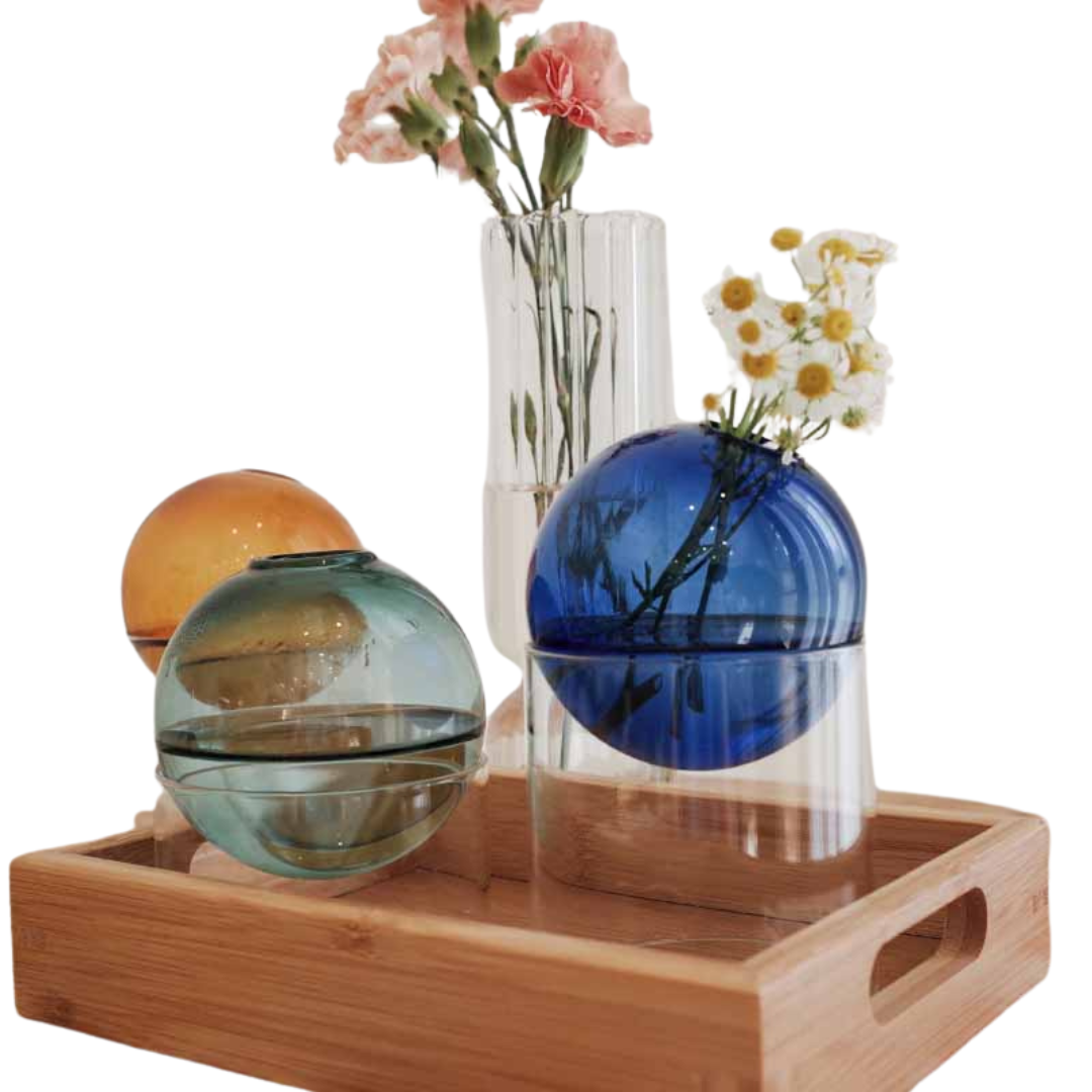 Nordic colored borosilicate bubble glass vase, handmade ball decor.