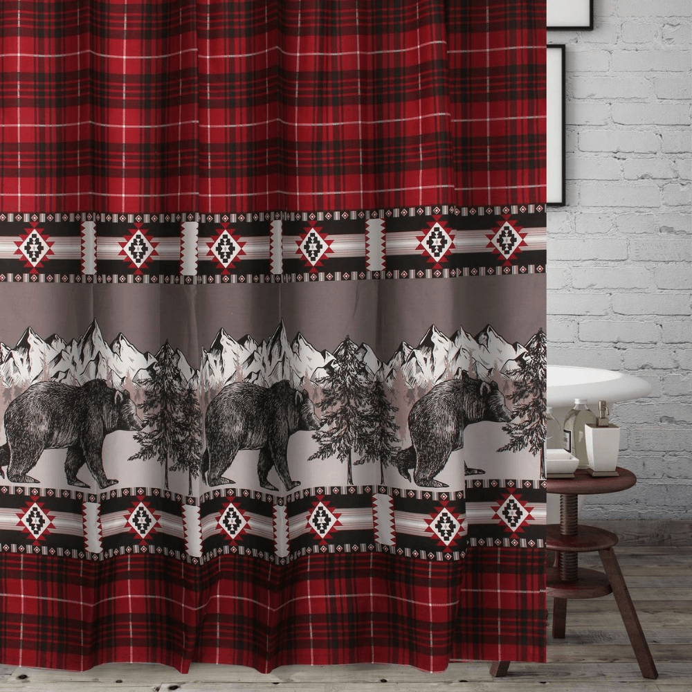 Retro Burgundy Bear Bath Curtain