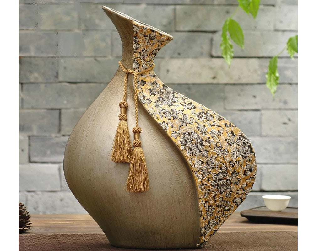 Antique brown resin vase with vintage floral decor design