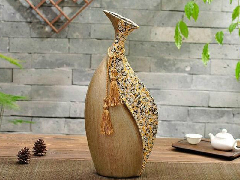 Antique brown tall slim resin vase from vintage collection.