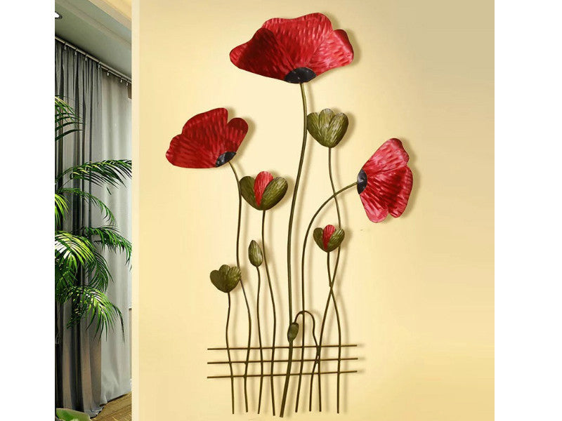 Red poppy metal wall art accent for home decor remembrance piece