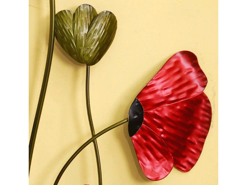 Red poppy metal wall art decor accent for home