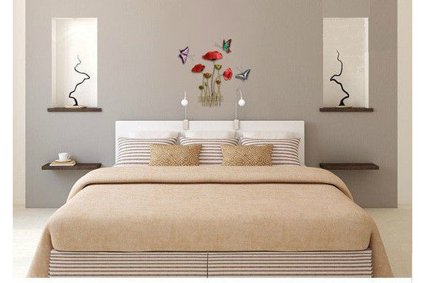 Red poppy metal wall art accent for home decor remembrance