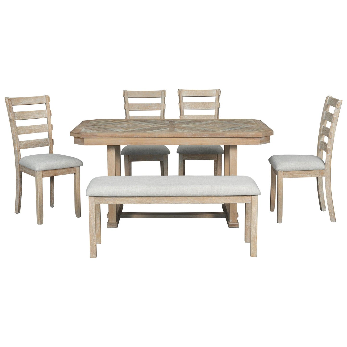 6-Piece Rubber Wood Dining Table Set with Soft Cushions