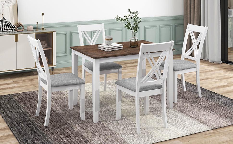 Rustic Minimalist Wood 5-Piece Dining Table Set White