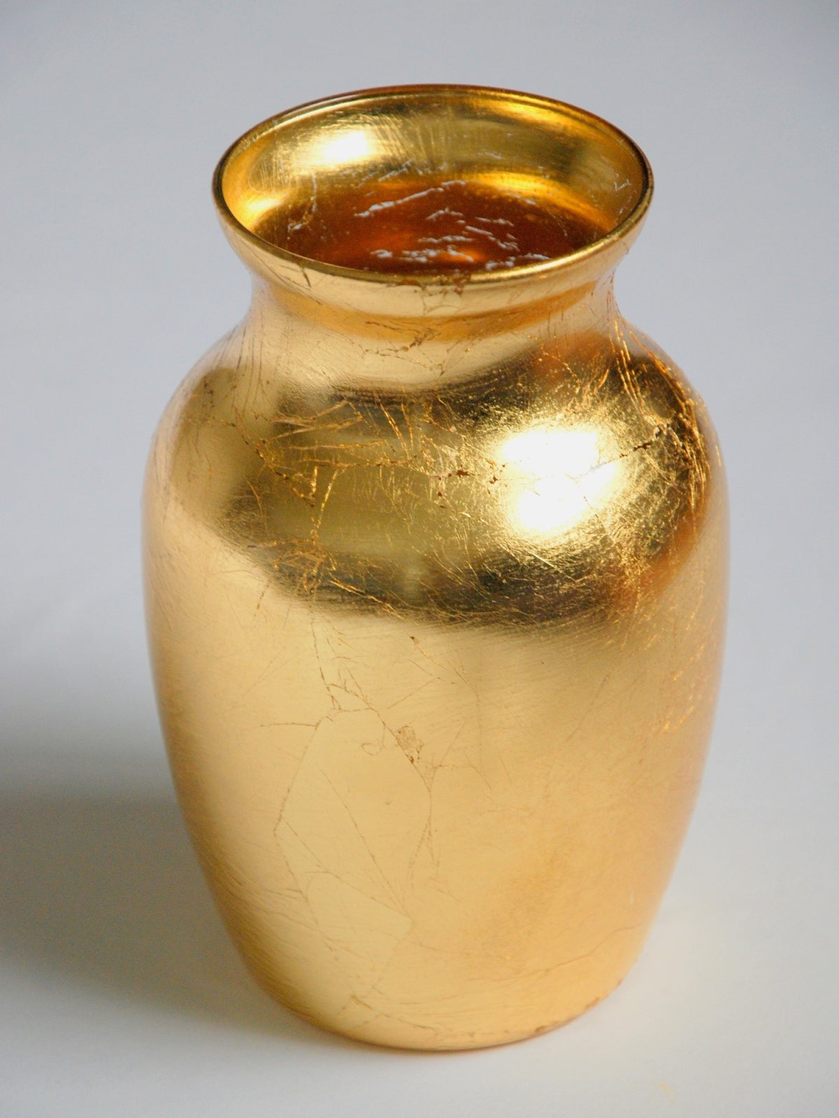 Gold Greek style flower vase, hand gilded with distressed finish, 7 inches.