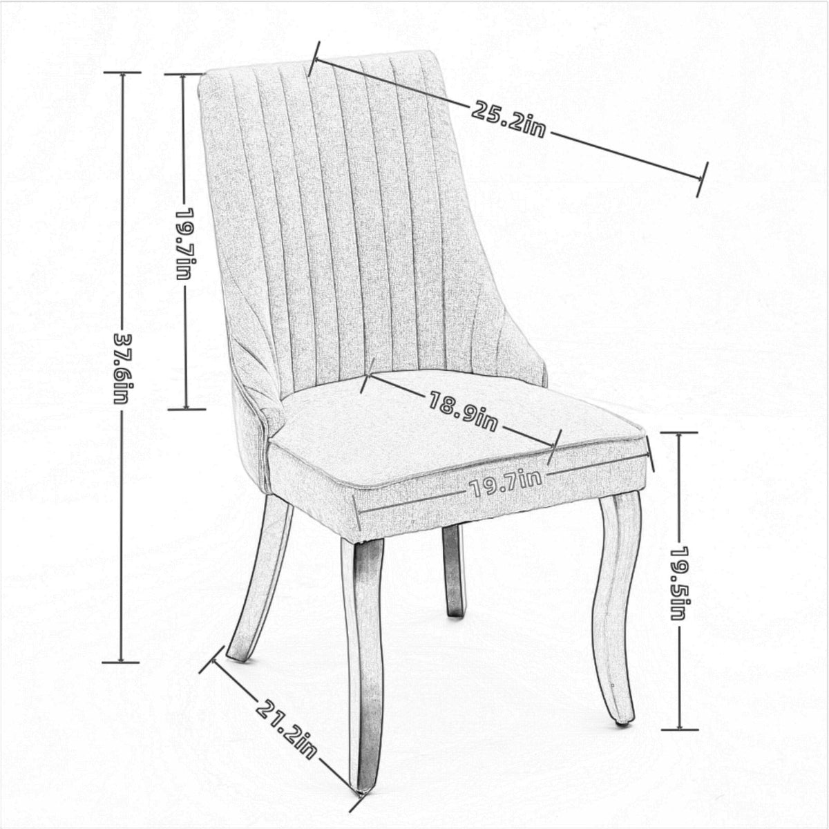 Set of 2 rayon flocking linen dining chairs with high back support