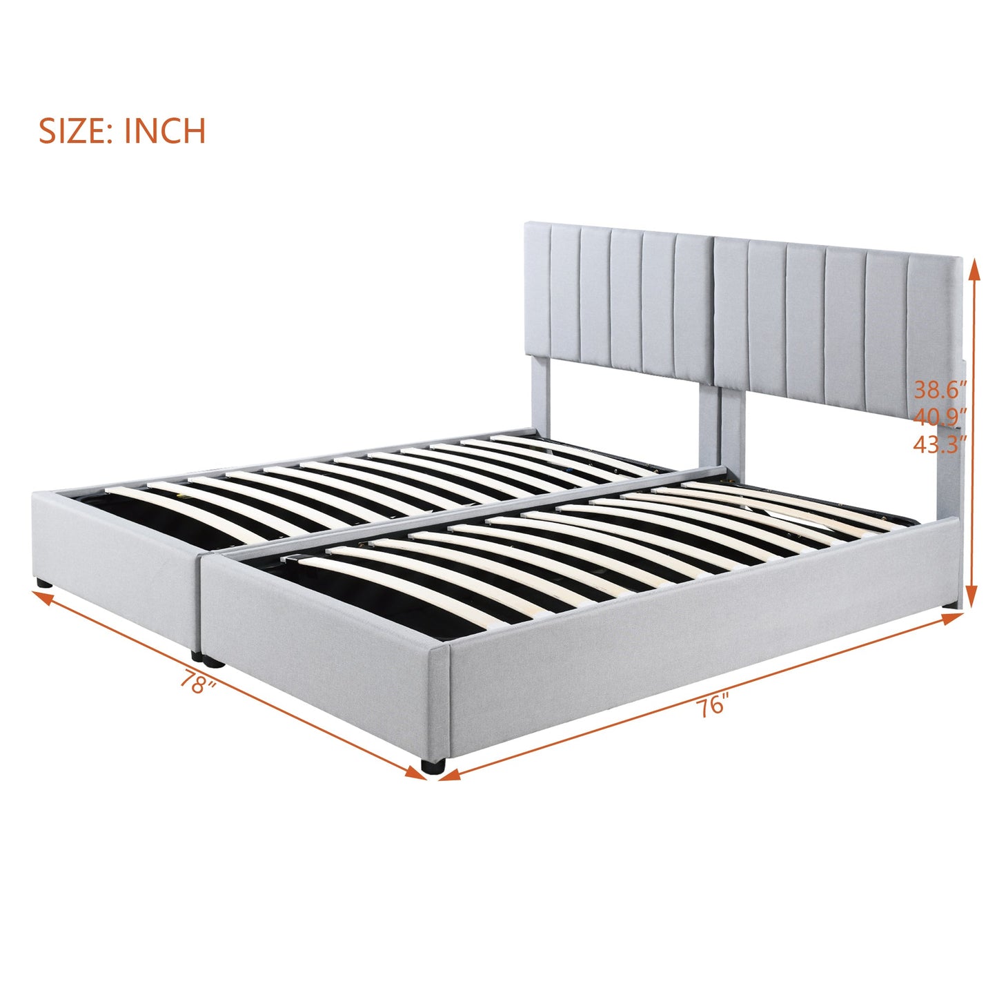 King Size Upholstered Platform Bed with Hydraulic Storage Gray