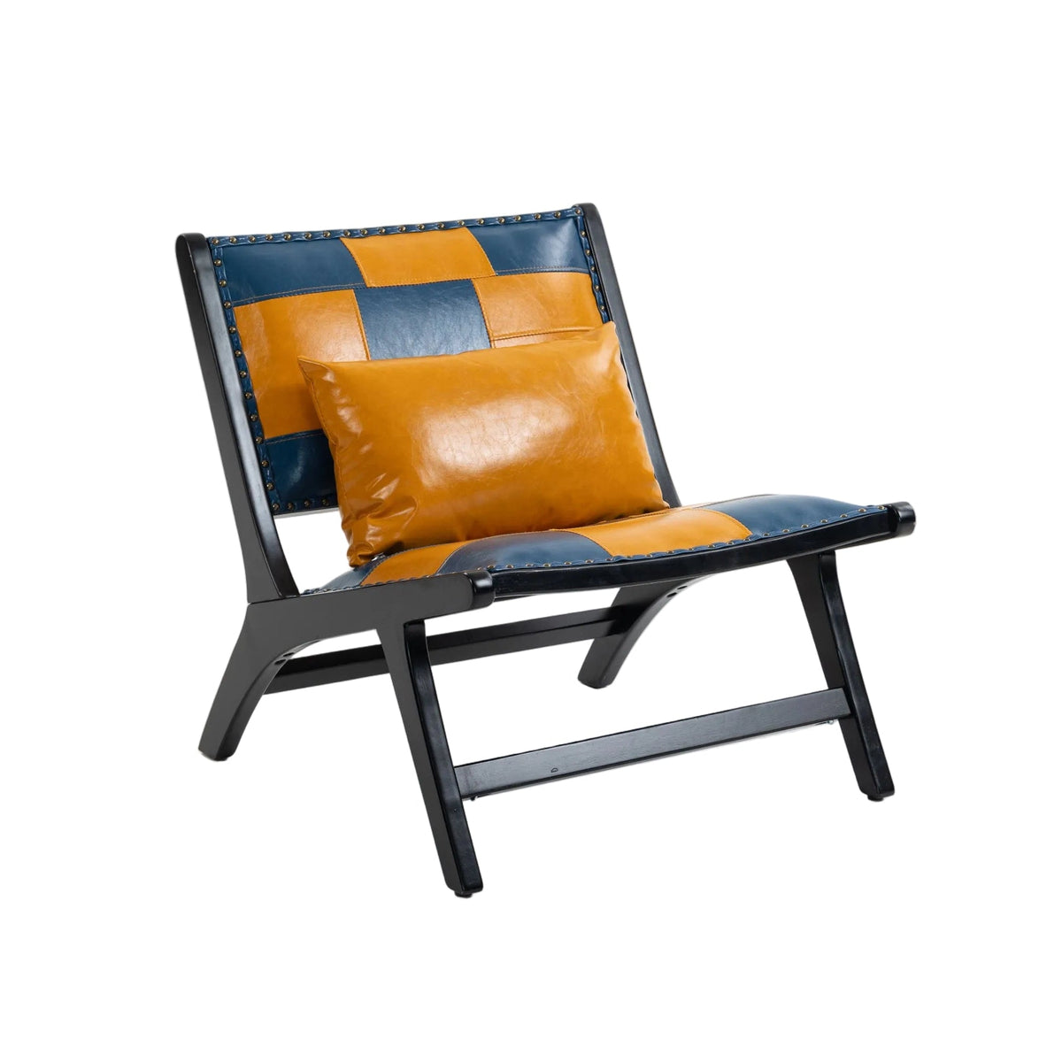 Blue and yellow Scandinavian PU leather accent chair