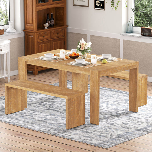 Farmhouse Style Simple Dining Set with Table and Benches