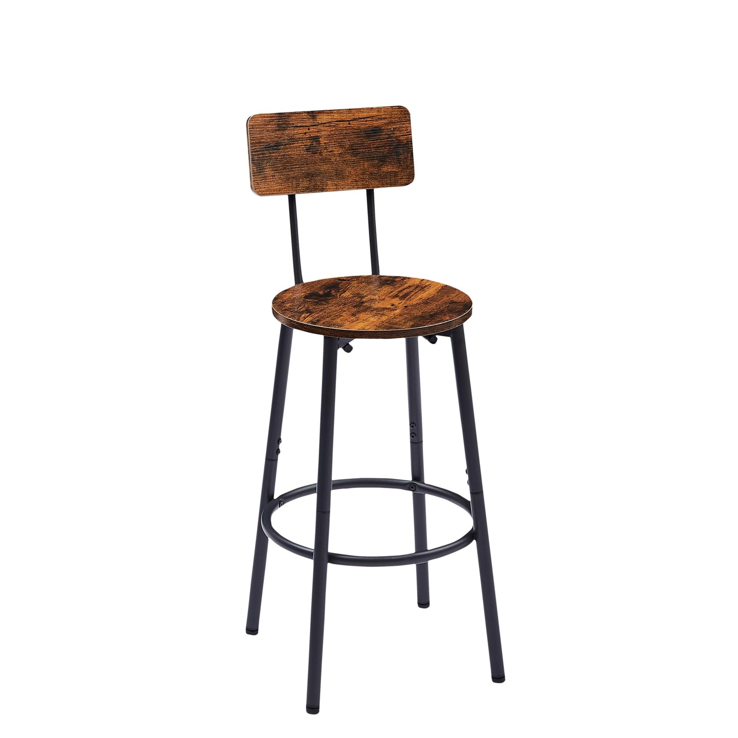 Rustic Brown Round Bar Stool Set with Circular Shelf and Backrest, 23.6'' Dia x 35.4'' H