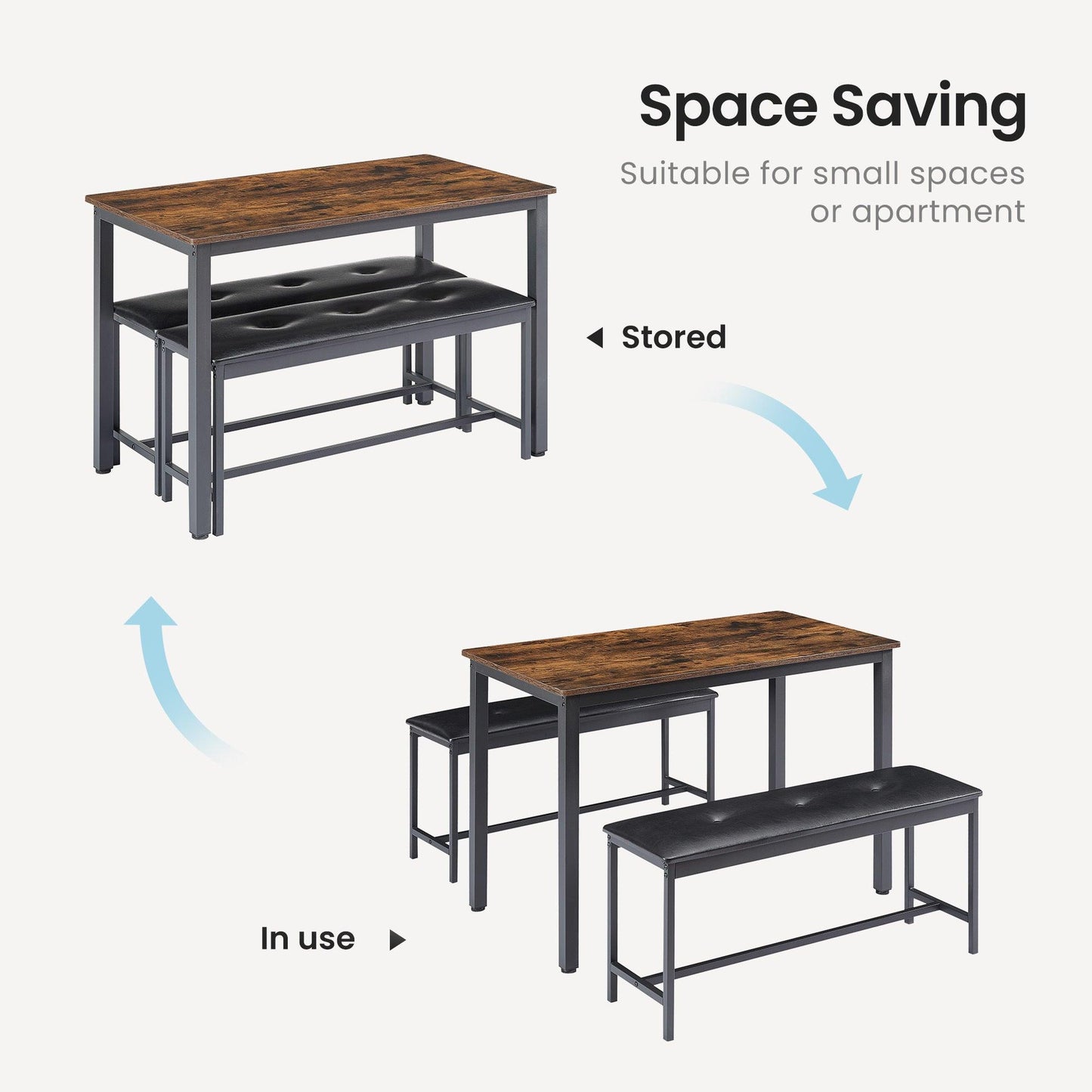 Dining Table Set, Barstool Dining Table with 2 Benches