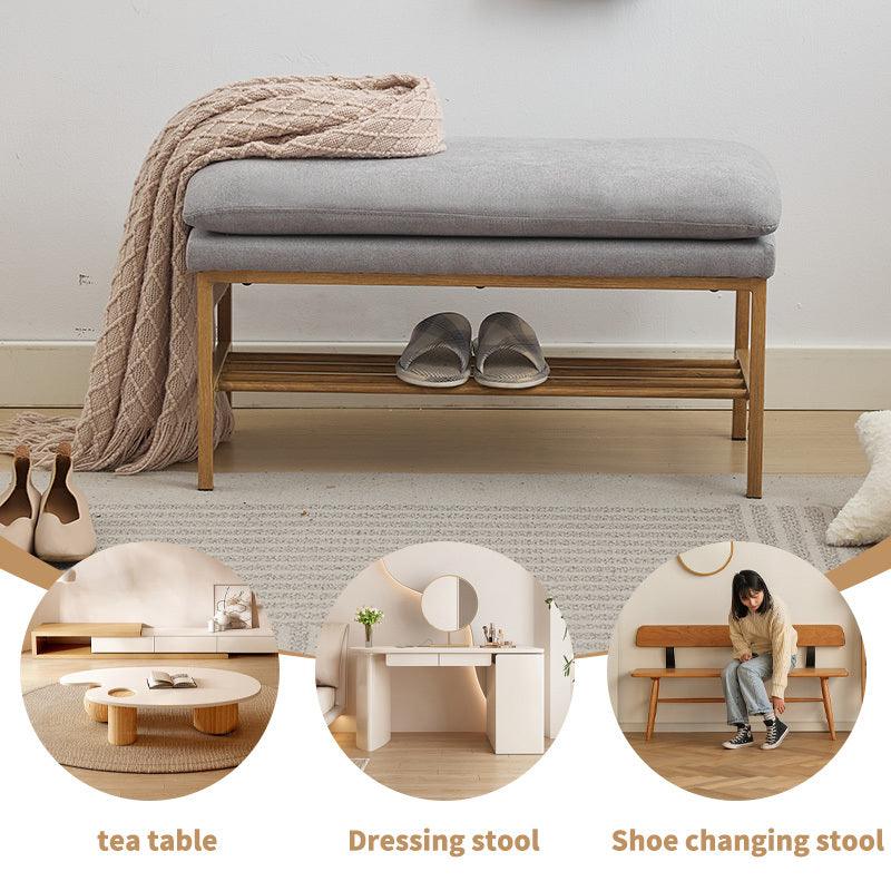 Gray Linen Upholstered Storage Bench with Metal Legs for Living Room, Entryway, and Bedroom - Versatile End of Bed Shoe Organizer, 300 LB Capacity