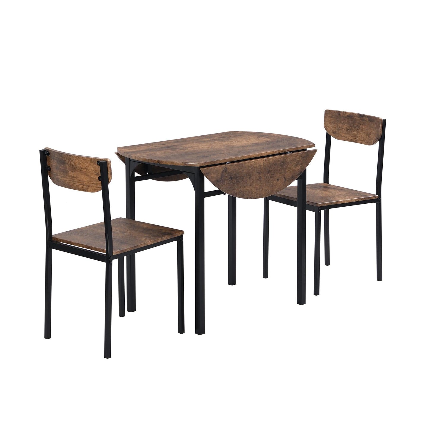 Compact 3-Piece Round Dining Set with Foldable Table