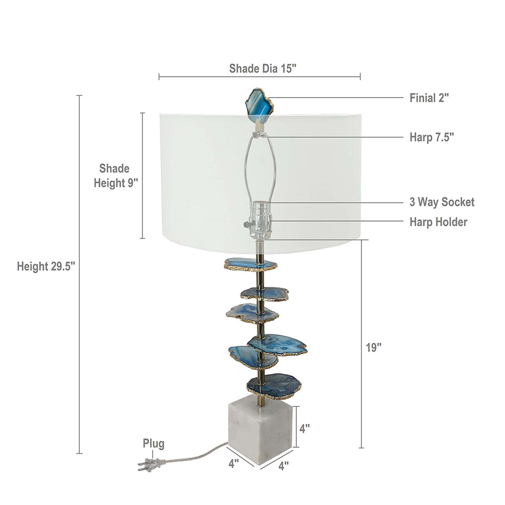 Blue And White Agate Slice Table Lamp Marble Base For Homes