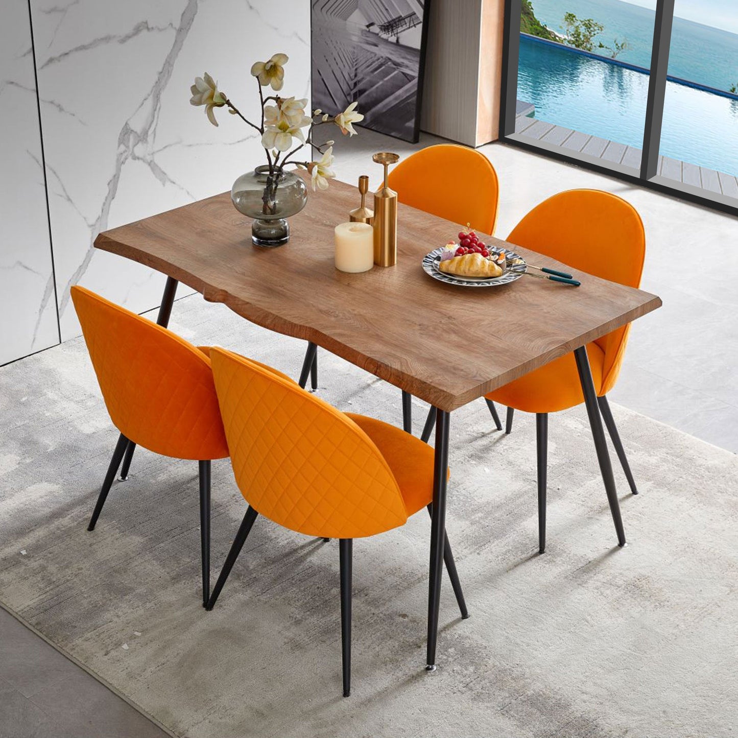 Chic Asymmetric Dining Table with Sturdy Metal Base