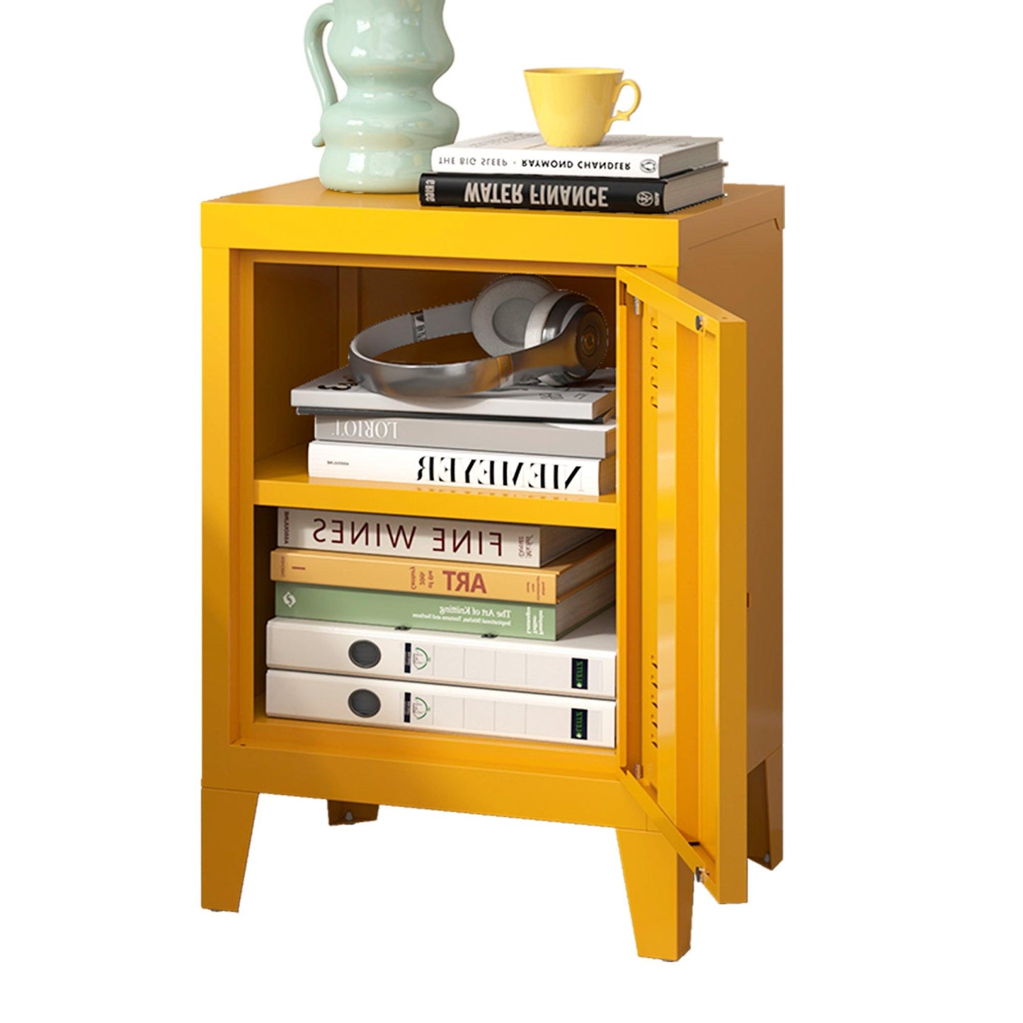 Vibrant Yellow Metal Nightstand - Versatile Bedside Storage Cabinet with Adjustable Shelf, Easy Assembly for Bedroom and Living Room