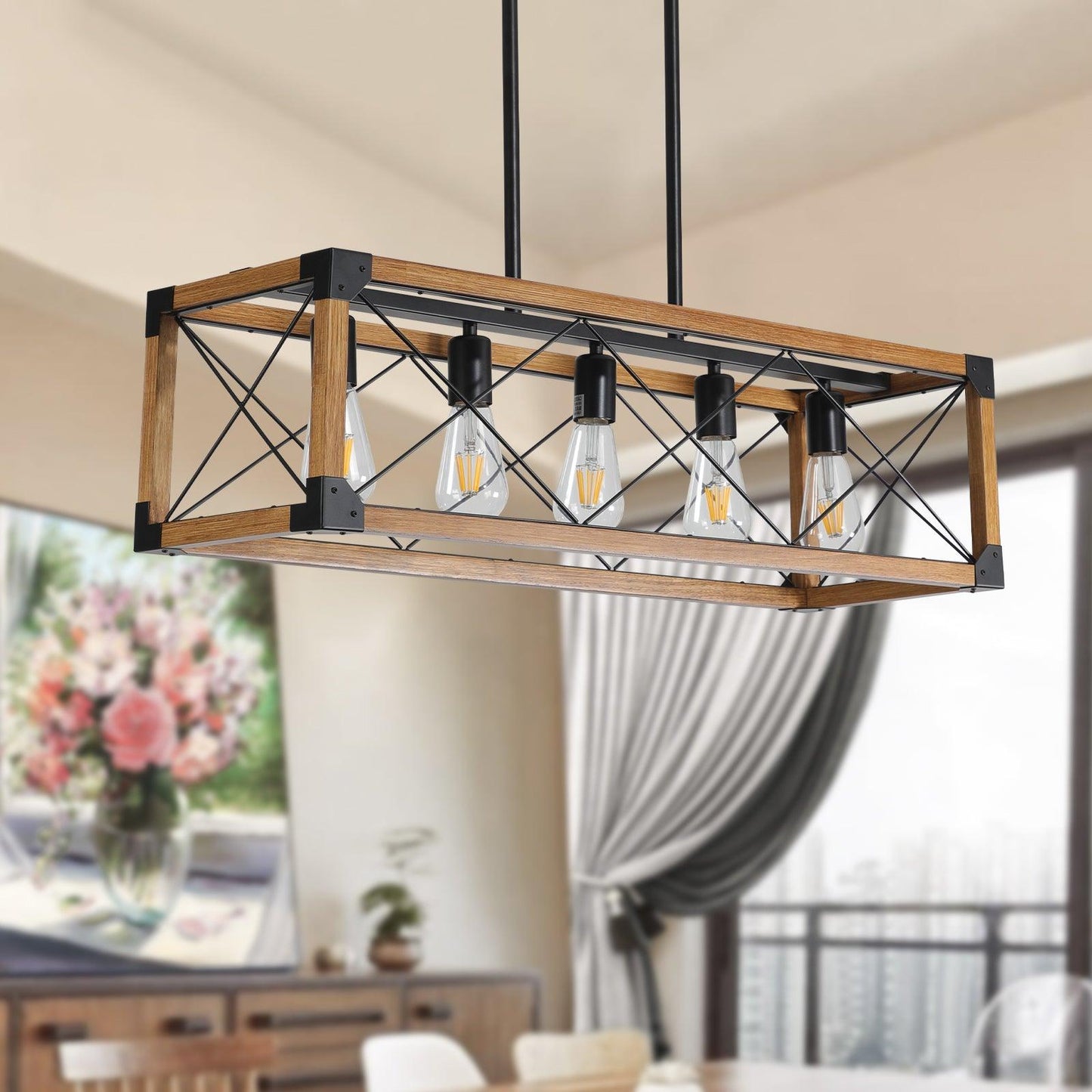 5-Light Rustic Farmhouse Pendant Chandelier for Home Decor (Bulbs Not Included)