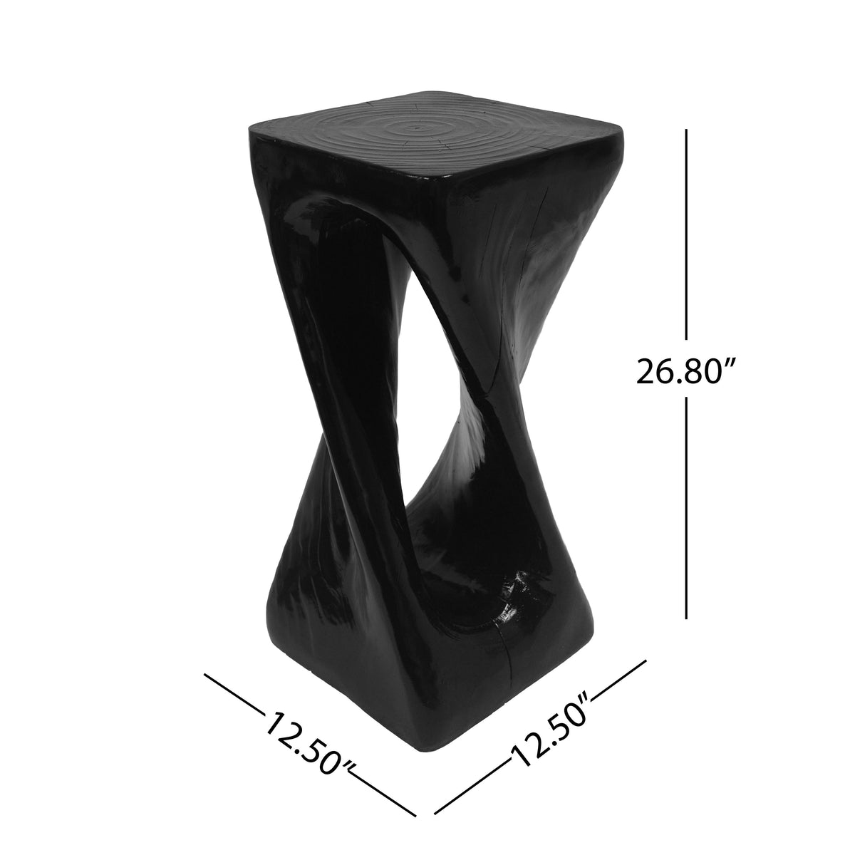 Outdoor twist end table with wood grain finish and hollow interior.
