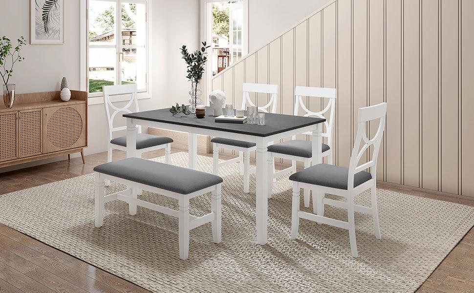 6-Piece Wood Dining Table Set with Bench and Chairs