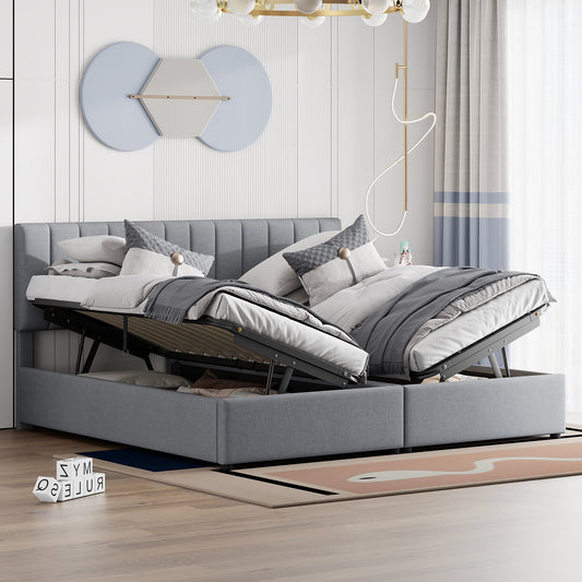 King Size Upholstered Platform Bed with Hydraulic Storage Gray