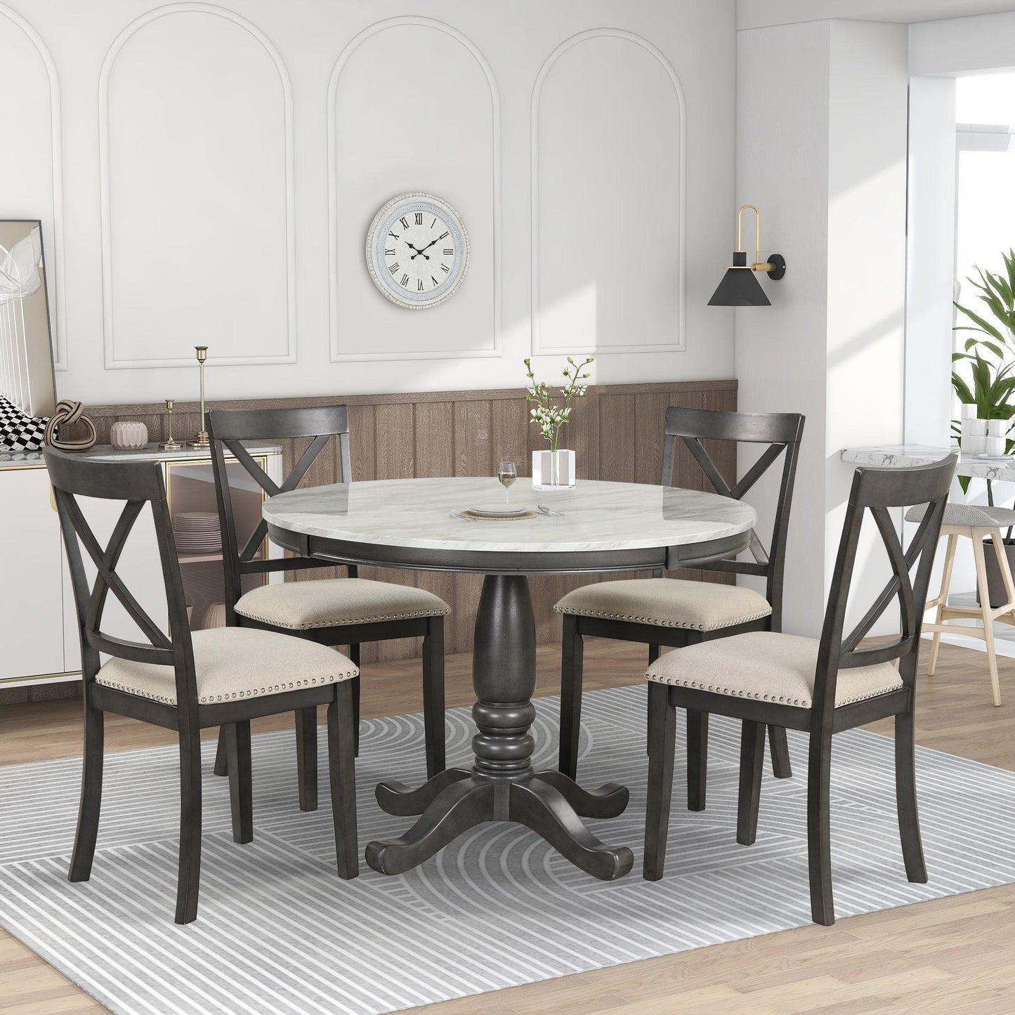 Dining Table and Chairs Set for 4 Persons Solid Wood