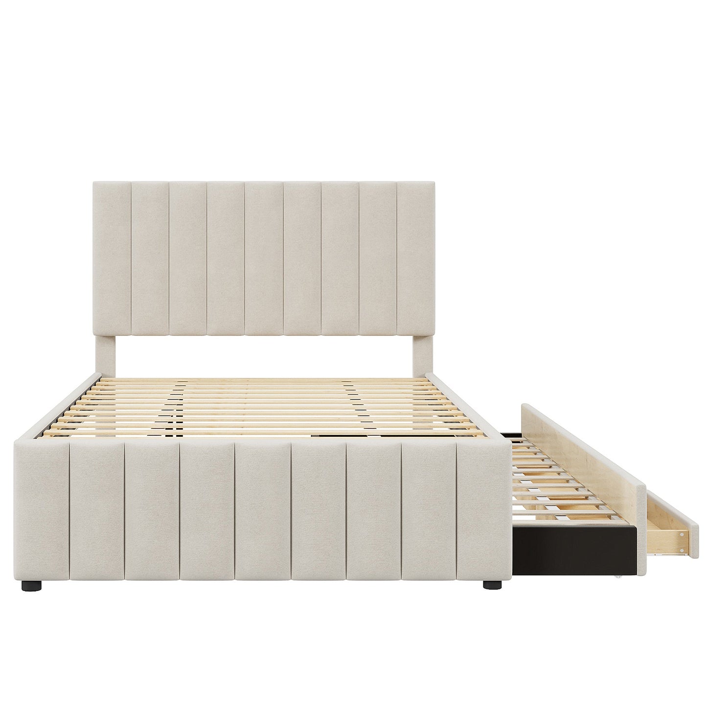 Full Size Upholstered Platform Bed with Trundle and Drawers