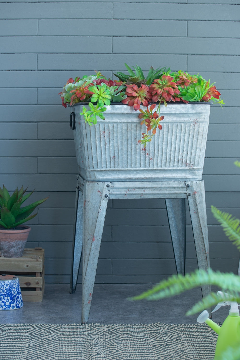 Galvanized Tub On Stand Plant Pot Holder For Gardeners