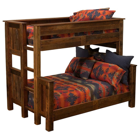 Barnwood Deluxe Bunk Bed features reclaimed Red Oak with a rustic design, perfect for stylish and durable bedroom decor.