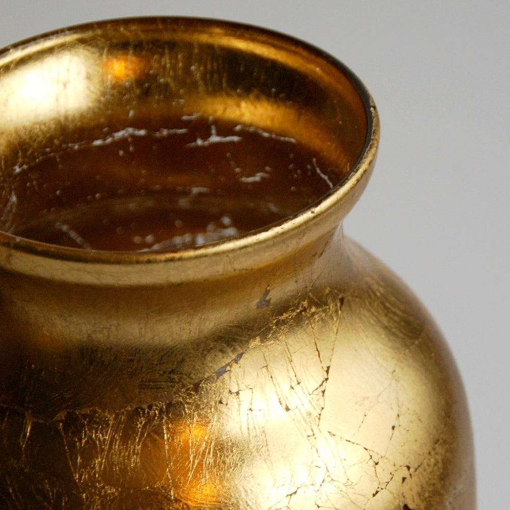 Gold Greek style flower vase with distressed finish.
