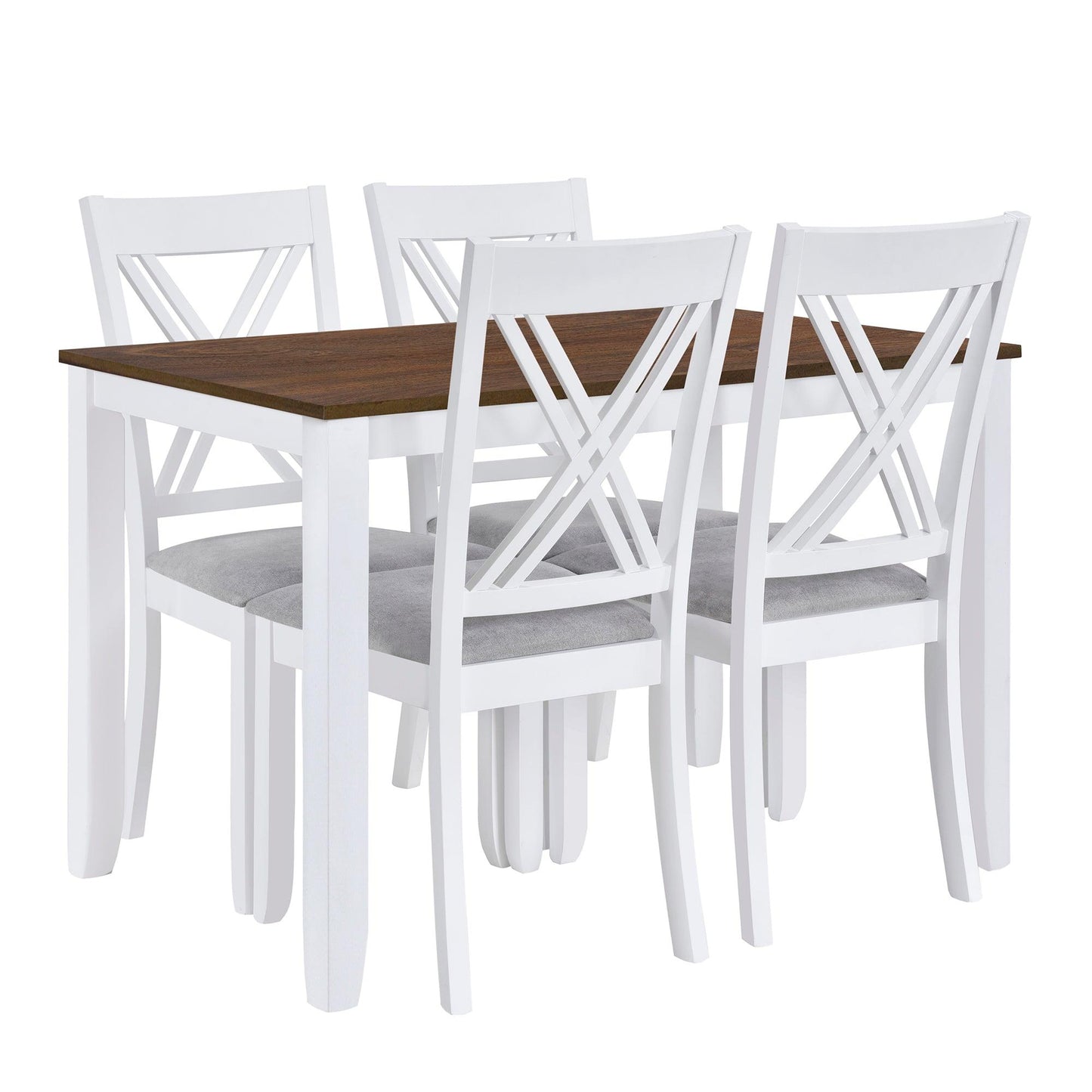 Rustic Minimalist Wood 5-Piece Dining Table Set White