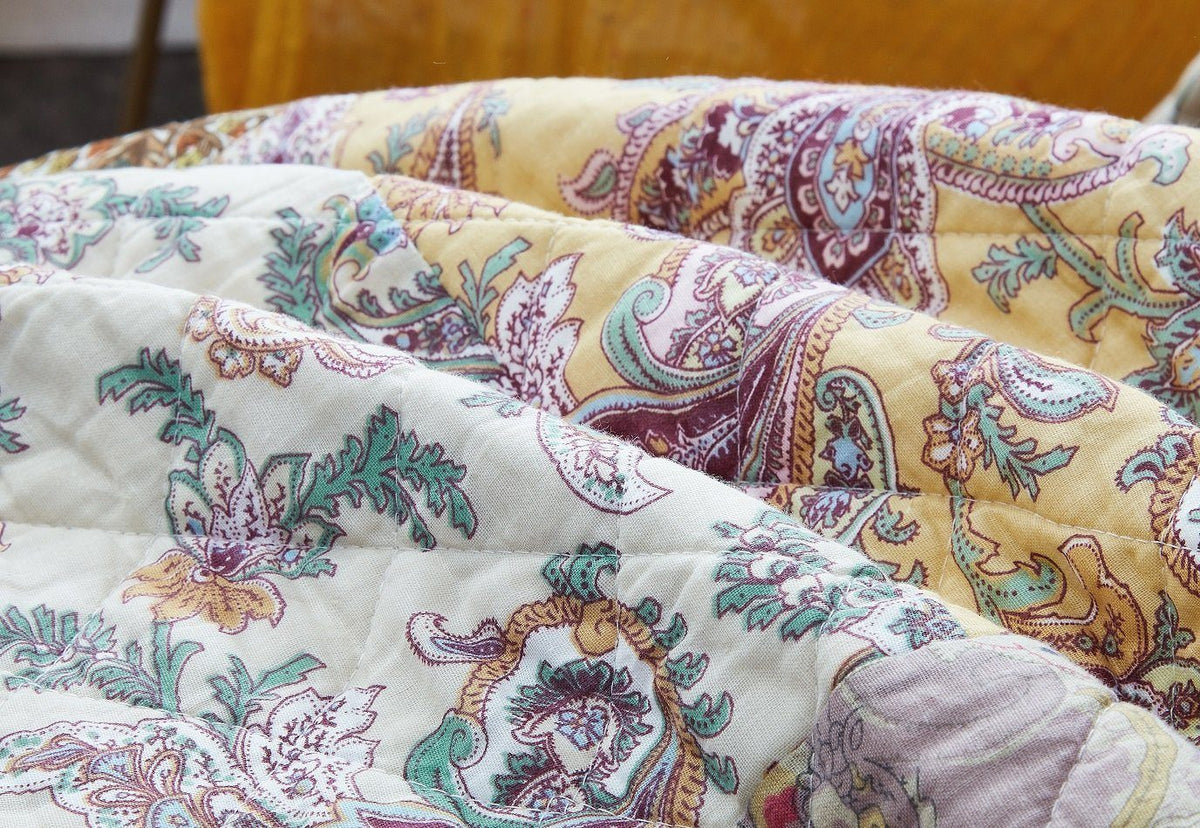 Burgundy velvet trim floral paisley patchwork cotton bedspread set